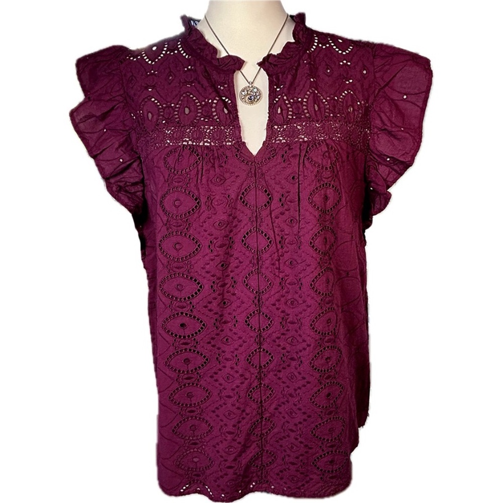 LOFT Eyelet Top - Plum